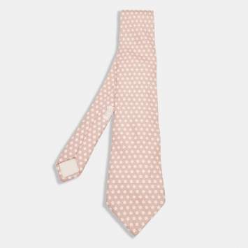 Pre Owned Hermes Peach H Link Print Silk Traditional Tie