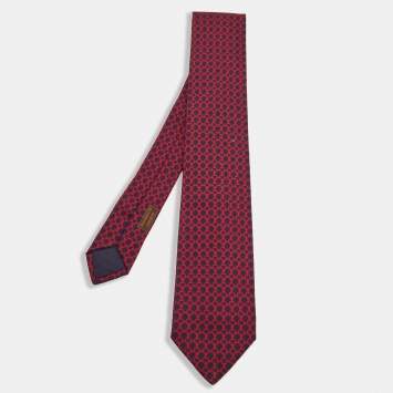 Pre Owned Hermes Navy Blue/Red Patterned Silk Tie