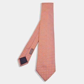 Pre Owned Hermes Orange Patterned Silk Tie