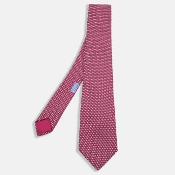 Pre Owned Hermes Magenta Purple Printed Silk Tie