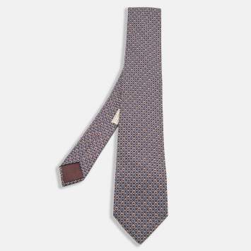 مملوكة مسبقًا Hermes Brown Printed Silk Tie