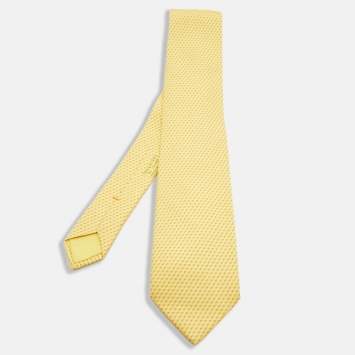 Pre Owned Hermes Yellow Printed Silk Tie