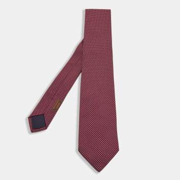 Pre Owned Hermes Red/Navy Blue Patterned Silk Tie