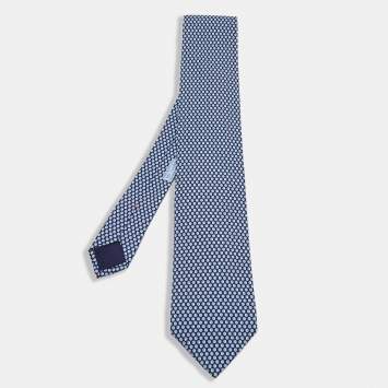 Pre Owned Hermes Navy Blue Dot Printed Silk Tie