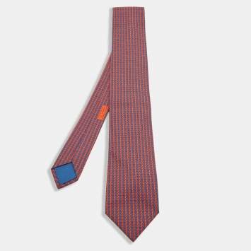 مملوكة مسبقًا Hermes Red/Blue Surfing Print Silk Tie