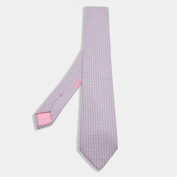 Pre Owned Hermes Pink/Blue Surfing Print Silk Tie