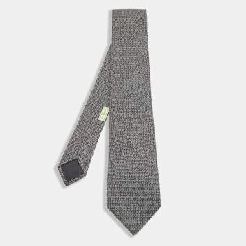 Pre Owned Hermes Grey Numerical Print Silk Tie