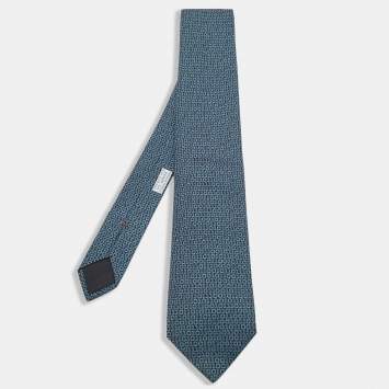 مملوكة مسبقًا Hermes Blue/Black Numerical Print Silk Tie