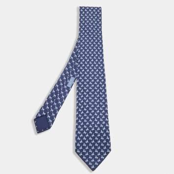 مملوكة مسبقًا Hermes Blue Origami Horse Print Silk Tie