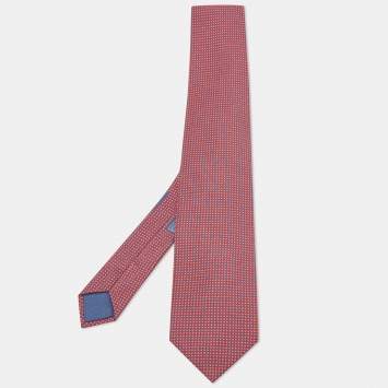 مملوكة مسبقًا Hermes Red/Blue Printed Silk Tie