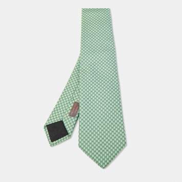 Pre Owned Hermès Green H Love You Silk Jacquard Slim Tie