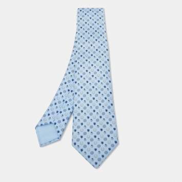 Pre Owned Hermès Blue Job Interview Printed Silk Slim Tie