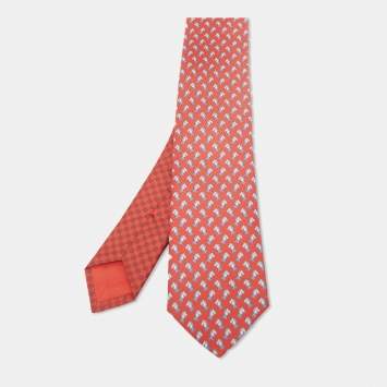 Pre Owned Hermès Red 7 Reve de Jockey Printed Silk Slim Tie
