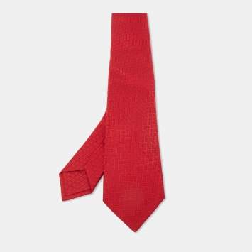 Pre Owned Hermès Red H Silk Jacquard Tie