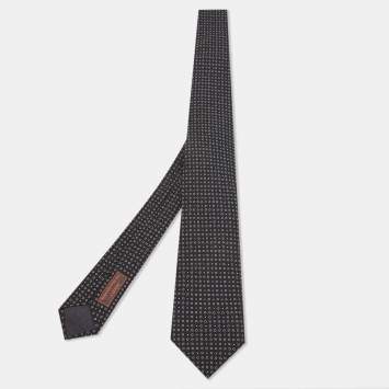 Pre Owned Hermès Black Cercles Et Pois Silk & Wool Jacquard Slim Tie