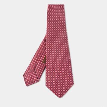 Pre Owned Hermès Red 7 H Cheval a la Couverture Silk Jacquard Slim Tie