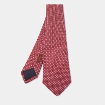 Pre Owned Hermès Red 7 Mega Chariot Silk Jacquard Slim Tie