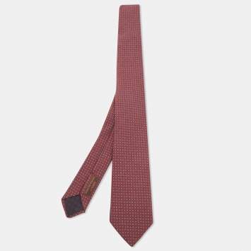 Pre Owned Hermès Burgundy Cercles Et Pois Silk & Wool Jacquard Slim Tie