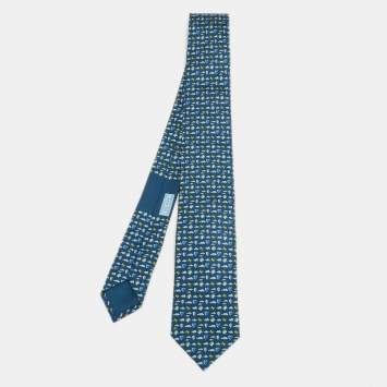 Pre Owned Hermes Blue Balloon Print Silk Skinny Tie