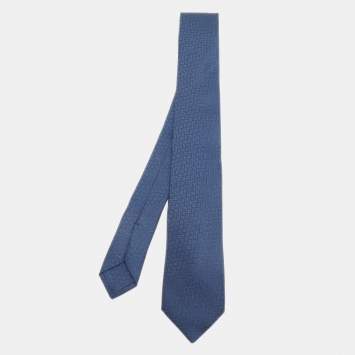 Pre Owned Hermès Navy Blue H Patterned Silk Skinny Tie