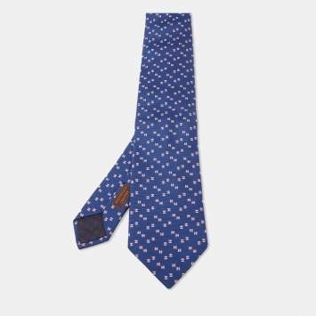 Pre Owned Hermès Navy Blue H Patterned Silk Tie