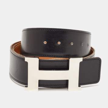 Pre Owned Hermes Black Box Leather Constance Belt 85CM