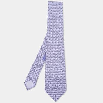 Pre Owned Hermes Blue Octopus & Starfish Print Silk Tie 