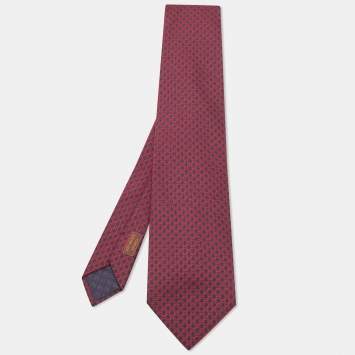 Pre Owned Hermes Navy Blue/Red Horsebit Patterned Silk Traditional Tie