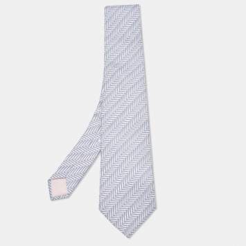 مملوكة مسبقًا Hermes Light Pink/Blue Geometric Print Silk Traditional Tie 