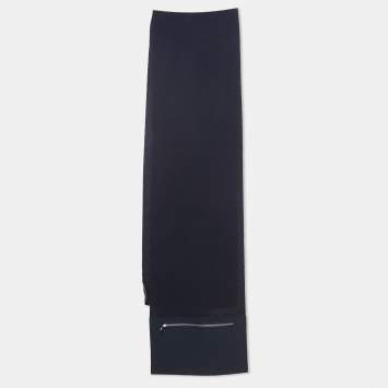 Pre Owned Hermes Navy Blue Cashmere Blend Nylon Pocket Detailed Just In Case Muffler  