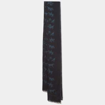 Pre Owned Hermes Bicolor Equestrian Jacquard Reversible Cashmere & Silk Muffler