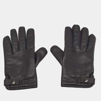 Pre Owned Hermes Black Deerskin and Cashmere Gloves Size 8.5