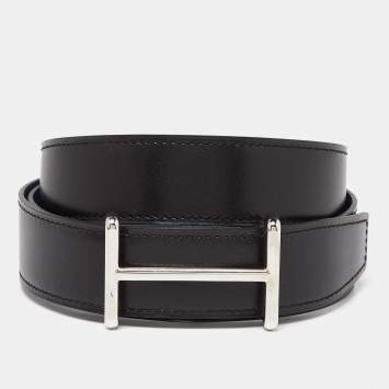 Pre Owned Hermes Noir/Bleu de Presse Chamonix and Togo Leather Idem H Buckle Reversible Belt 95 CM