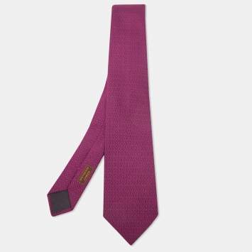 Pre Owned Hermes Dark Pink Horsebit Patterned Silk Tie 