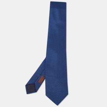 Pre Owned Hermès  Dark Blue Patterned Silk Tie