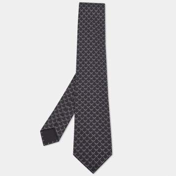 Pre Owned Hermès Vintage Black Horse Print Silk Tie