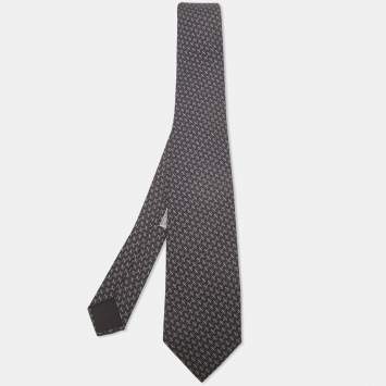 Pre Owned Hermès Black Chain Link Print Silk Tie