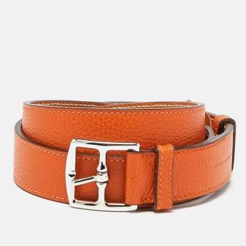 Pre Owned Hermes Orange Taurillon Clemence Leather Etriviere Belt 100 CM