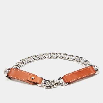 Pre Owned Hermes Brown Barenia Leather Chain Dog Collar