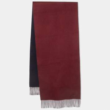 Pre Owned Hermès Red/Navy Blue Cashmere Fringed Muffler