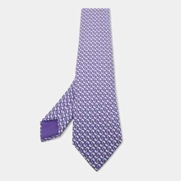 Pre Owned Hermès Blue Dolphin Print Silk Tie