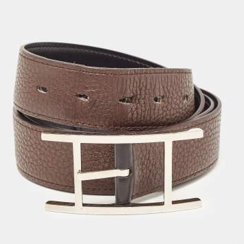 Pre Owned Hermes Noir/Chocolat Chamonix and Togo Leather Hapi Reversible Belt 95 CM