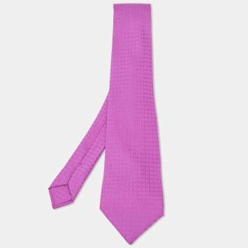 Pre Owned Hermes Purple H Patterned Silk Traditional Tie