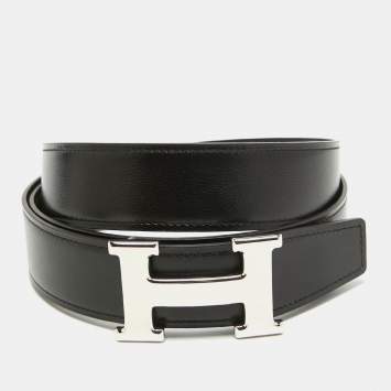 Pre Owned Hermes Noir/Cacao Chamonix Leather H Buckle Reversible Belt 100 CM