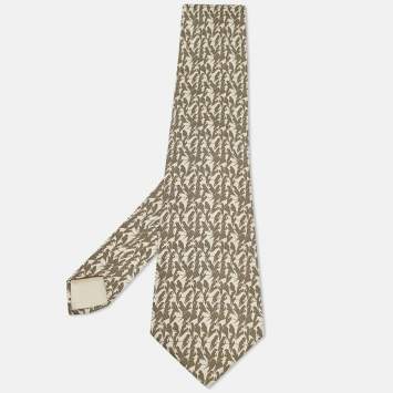 مملوكة مسبقًا Hermès Green Birds Print Silk Traditional Tie