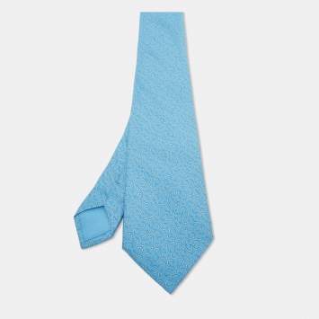 Pre Owned Hermès Blue Horseshoe Print Silk Traditional Tie