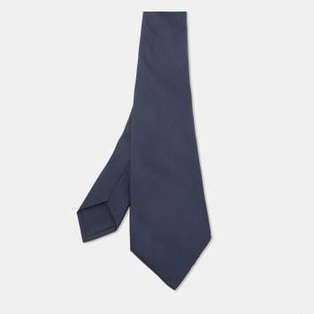 مملوكة مسبقًا Hermès Navy Blue Solid Silk Tie