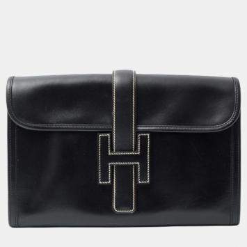 Hermes Black Epsom Jige Elan Clutch Bag 