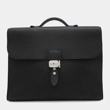 Hermes Black Togo Leather Sac A Depeches 38 Briefcase Bag