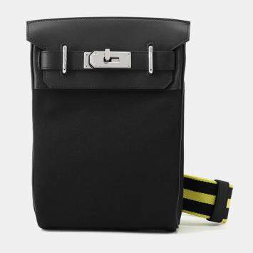 Pre Owned Hermes Akkad Black/New Lime Toile Officier Swift Leather Size Pm